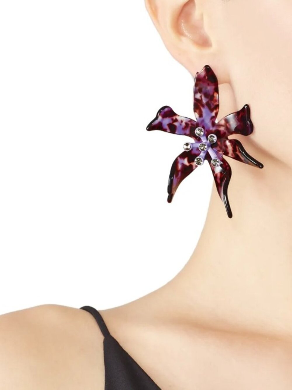 NWOT Lele Sadoughi Black Orchid Water Lily Earrings
